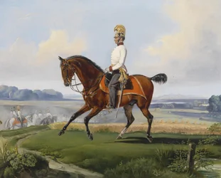Oberleutnant Theodor v. Klein in der Uniform des k. k. Dragonerregimentes Nr. 3 auf einem Übungsritt
